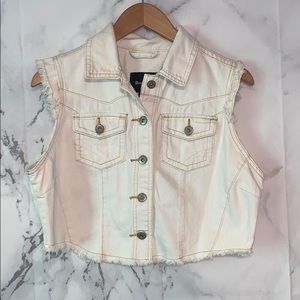 Boom Boom White Denim Vest Sz L